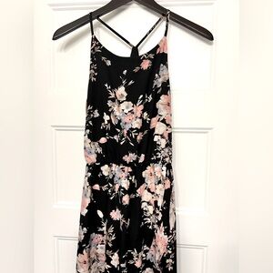 Long flowing Floral Dress, Black Base